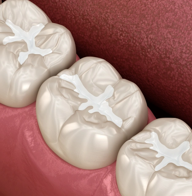 Dental sealant applied to the grooves of a tooth